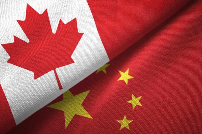 China and Canada flag together realtions textile cloth fabric texture